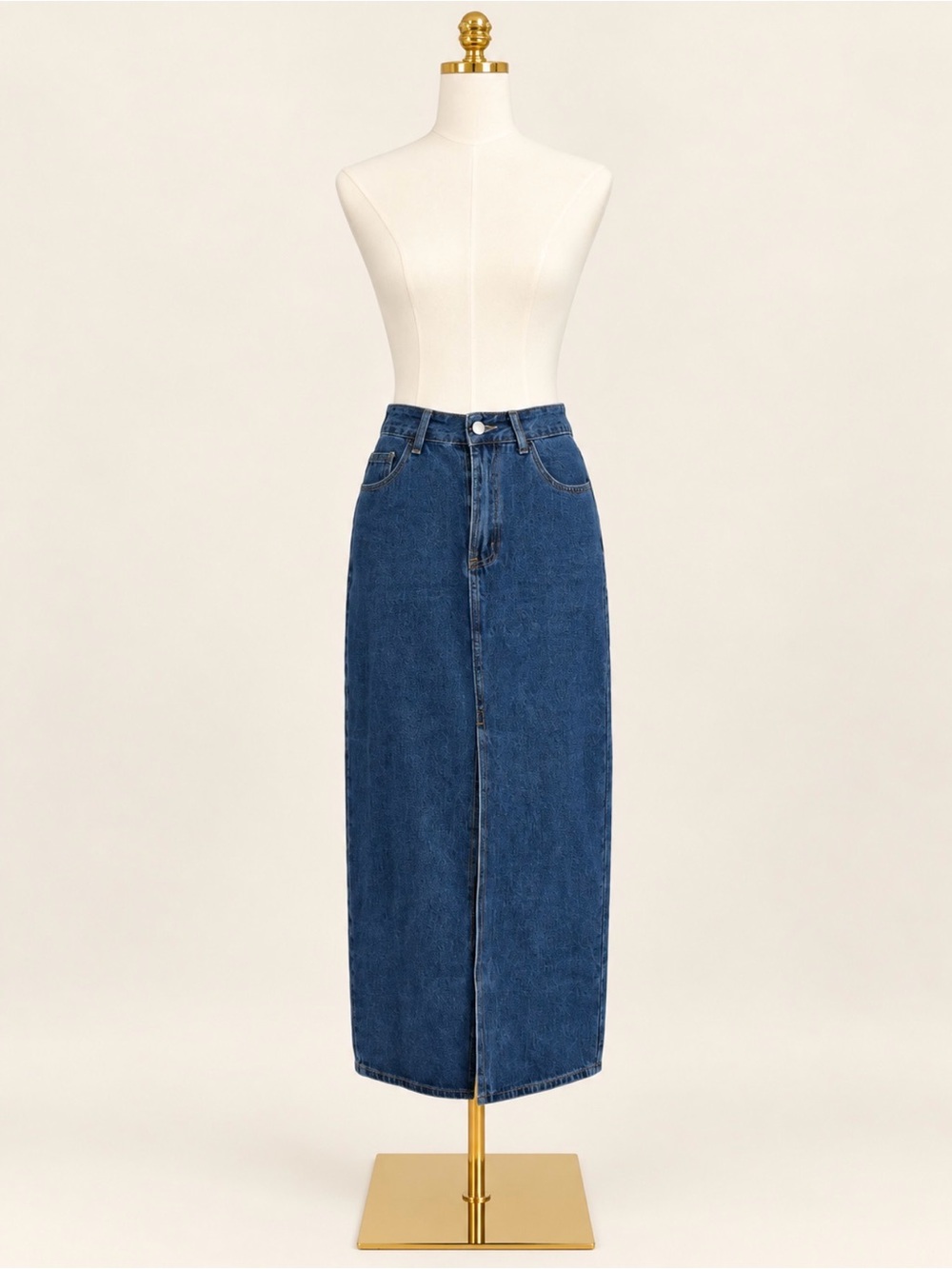 Dark Wash High-Waisted Front-Slit Denim Maxi Skirt - Small